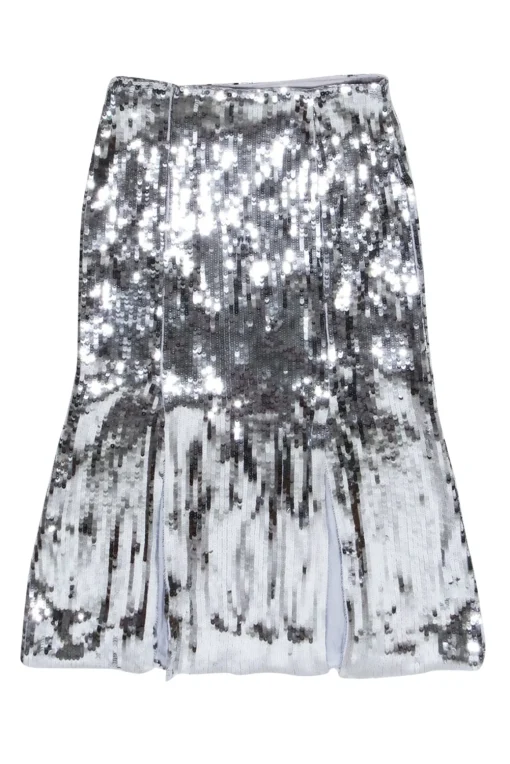 J.Crew Collection - Silver Sequin Slit Detail Skirt Sz 10