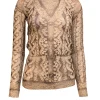 Jean Paul Gaultier - Beige & Brown Print Mesh Long Sleeve Top Sz M