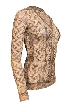 Jean Paul Gaultier - Beige & Brown Print Mesh Long Sleeve Top Sz M