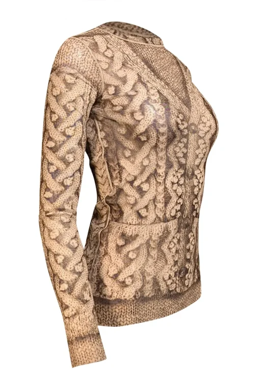 Jean Paul Gaultier - Beige & Brown Print Mesh Long Sleeve Top Sz M