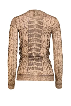 Jean Paul Gaultier - Beige & Brown Print Mesh Long Sleeve Top Sz M