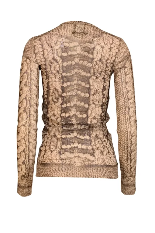 Jean Paul Gaultier - Beige & Brown Print Mesh Long Sleeve Top Sz M