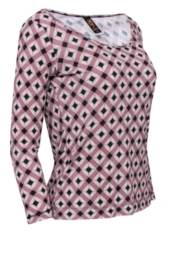 Jean Paul Gaultier - Mauve Diamond Printed Long Sleeve Mesh Top Sz M