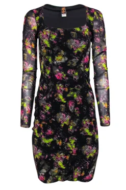 Jean Paul Gaultier Soleil - Black Floral Mesh Scoop Neck Bodycon Dress Sz S