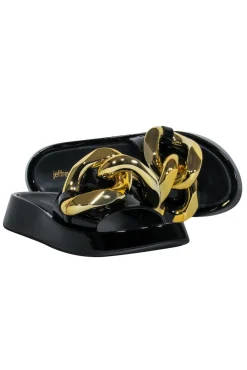 Jeffrey Campbell - Black Patent Slide Sandals w/ Oversized Chain Link Sz 7.5