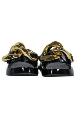 Jeffrey Campbell - Black Patent Slide Sandals w/ Oversized Chain Link Sz 7.5