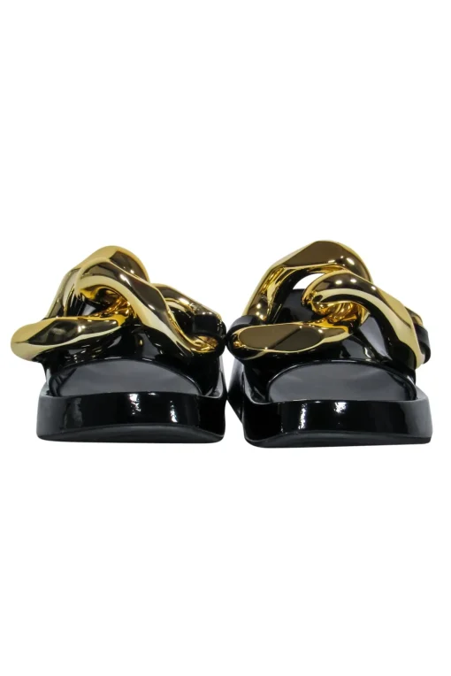 Jeffrey Campbell - Black Patent Slide Sandals w/ Oversized Chain Link Sz 7.5
