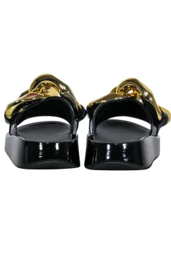 Jeffrey Campbell - Black Patent Slide Sandals w/ Oversized Chain Link Sz 7.5