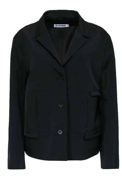 Jil Sander - Black Three-Button Notch Lapel Blazer Sz 14