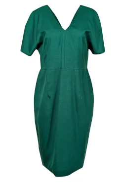 Jil Sander - Dark Kelly Green Wool Short Sleeve Dress Sz 14