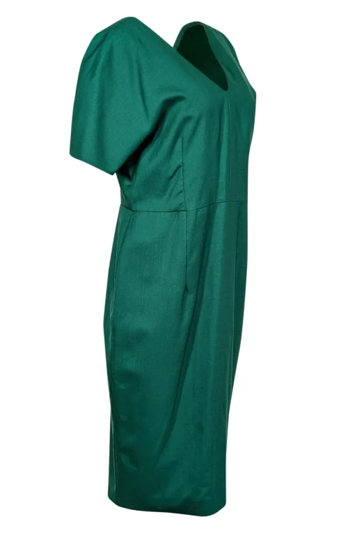 Jil Sander - Dark Kelly Green Wool Short Sleeve Dress Sz 14