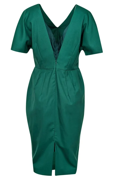 Jil Sander - Dark Kelly Green Wool Short Sleeve Dress Sz 14