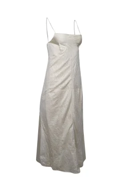 Jil Sander - Pale Yellow Satin & Lace Midi Dress Sz 4