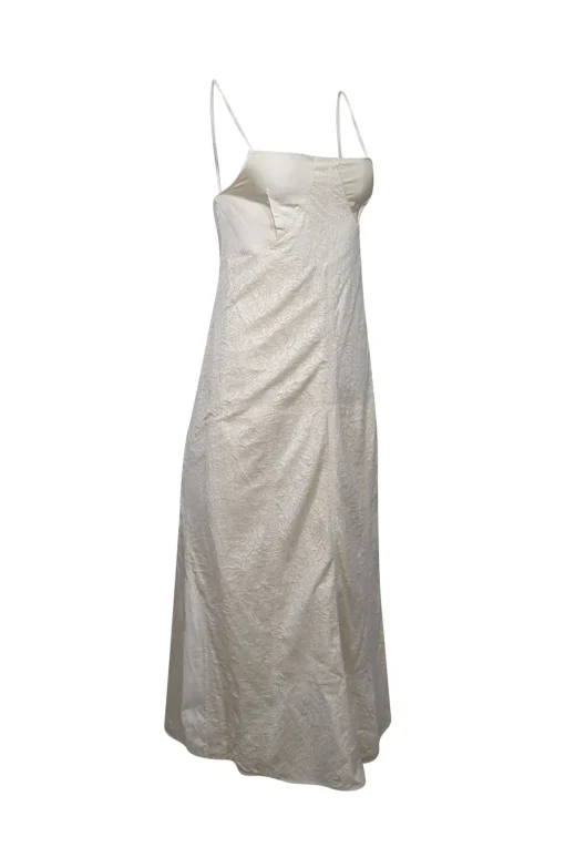 Jil Sander - Pale Yellow Satin & Lace Midi Dress Sz 4