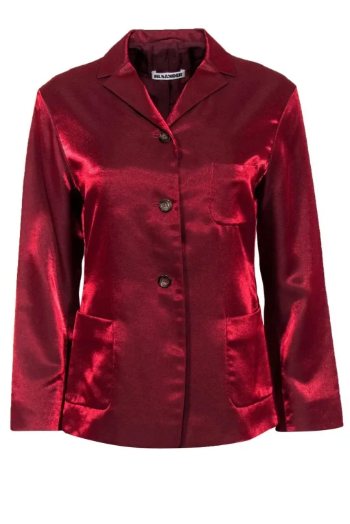 Jil Sander - Red Shiny Button-Up Blazer Sz M