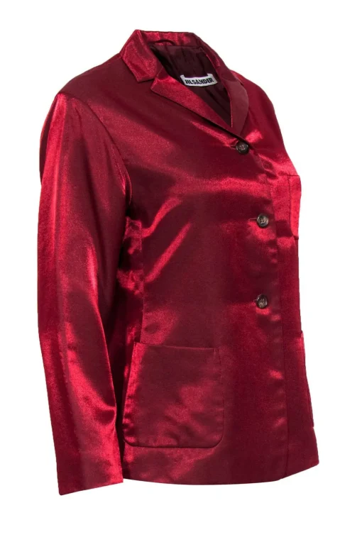 Jil Sander - Red Shiny Button-Up Blazer Sz M