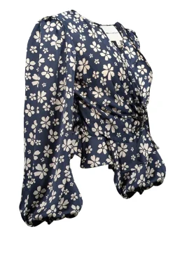 Jill Stuart - Navy & Cream Floral Satin Top Sz 4
