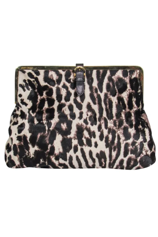 Jimmy Choo - Beige & Dark Brown Leopard Print Calf Hair Clutch