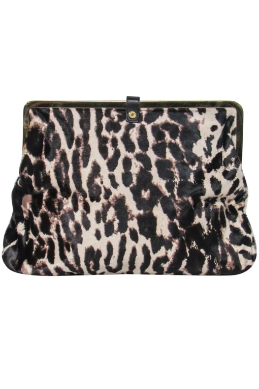 Jimmy Choo - Beige & Dark Brown Leopard Print Calf Hair Clutch