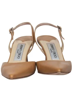 Jimmy Choo - Beige Smooth Leather Slingback Kitten Heels Sz 6