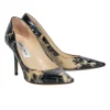 Jimmy Choo - Black & Beige Marbled Patent Leather Pointed Toe Pumps w/ Green Heels Sz 6