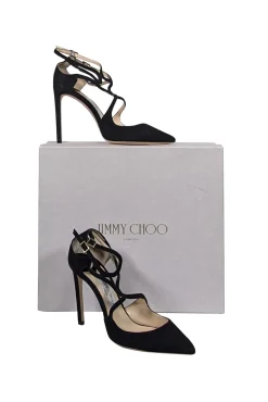 Jimmy Choo - Black Suede Pointed Toe "Lancer 100" Pumps Sz 8