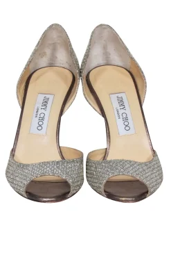 Jimmy Choo - Gold & Silver Glitter Open Toe Pumps Sz 8.5