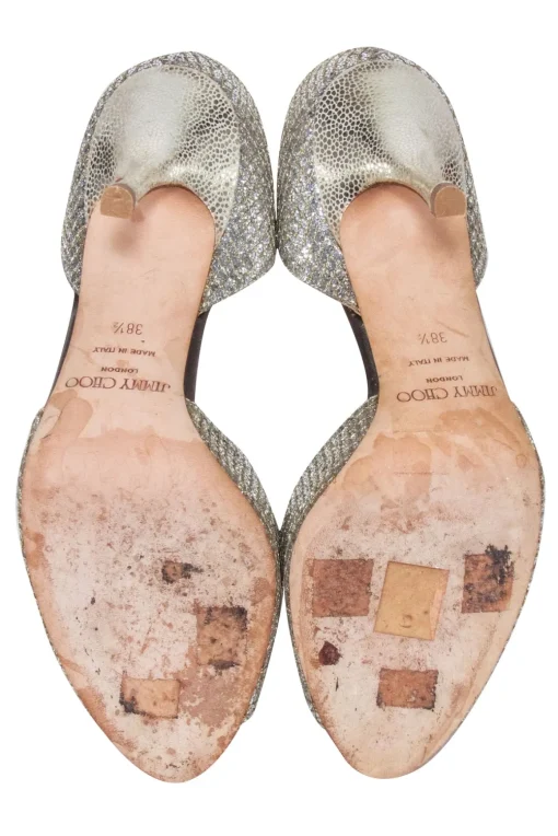 Jimmy Choo - Gold & Silver Glitter Open Toe Pumps Sz 8.5