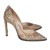 Jimmy Choo - Gold Glitter Pointed Toe Pumps w/ Rhinestone Trim Sz 10