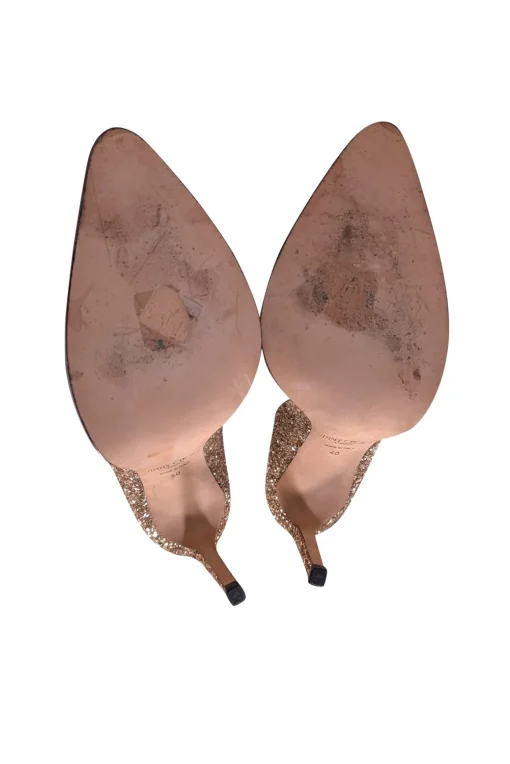Jimmy Choo - Gold Glitter Pointed Toe Pumps w/ Rhinestone Trim Sz 10