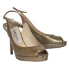 Jimmy Choo - Gold Patent Leather Open Toe Slingback Pumps Sz 7.5
