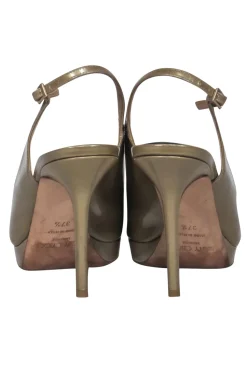 Jimmy Choo - Gold Patent Leather Open Toe Slingback Pumps Sz 7.5