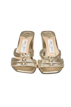 Jimmy Choo - Gold Strappy Square Toe Mule Pumps Sz 7.5