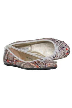 Jimmy Choo - Grey Snakeskin & Paint Splatter Print Ballet Flats Sz 4.5