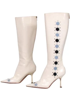 Jimmy Choo - Ivory Pointed Toe Stiletto Boots w/ Blue Bubble Cutouts Sz 8