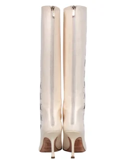 Jimmy Choo - Ivory Pointed Toe Stiletto Boots w/ Blue Bubble Cutouts Sz 8