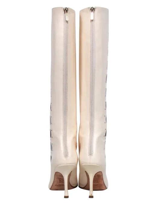 Jimmy Choo - Ivory Pointed Toe Stiletto Boots w/ Blue Bubble Cutouts Sz 8