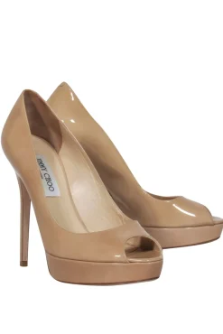 Jimmy Choo - Nude Patent Leather Peep Toe Stilettos Sz 8