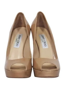 Jimmy Choo - Nude Patent Leather Peep Toe Stilettos Sz 8