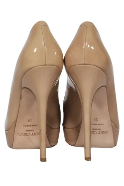 Jimmy Choo - Nude Patent Leather Peep Toe Stilettos Sz 8