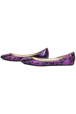 Jimmy Choo - Purple Metallic Snakeskin Textured Ballet Flats Sz 10.5