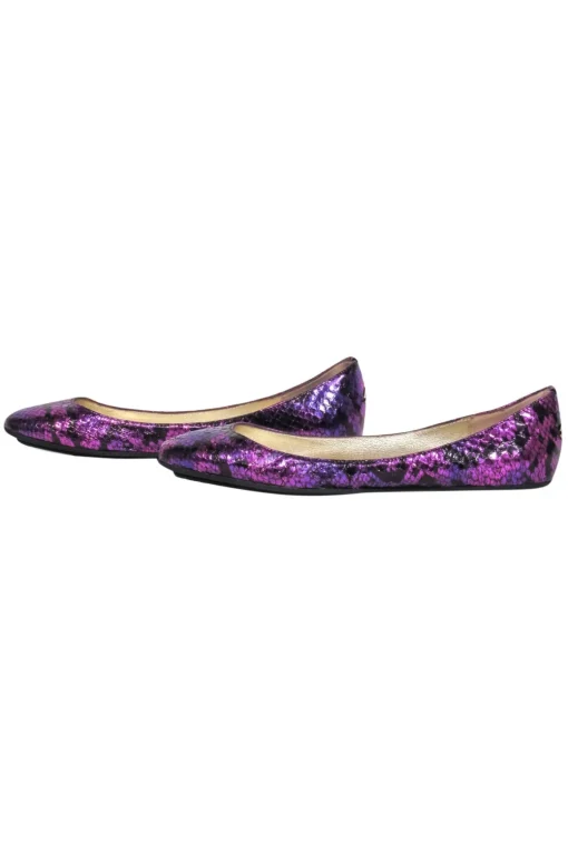 Jimmy Choo - Purple Metallic Snakeskin Textured Ballet Flats Sz 10.5