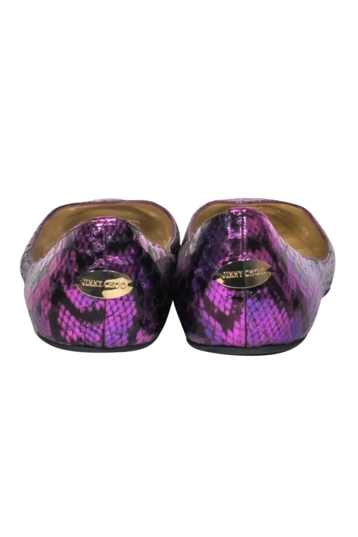 Jimmy Choo - Purple Metallic Snakeskin Textured Ballet Flats Sz 10.5