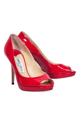 Jimmy Choo - Red Peep Toe Patent Leather "Luna" Pumps Sz 6
