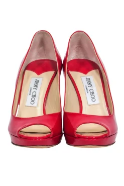 Jimmy Choo - Red Peep Toe Patent Leather "Luna" Pumps Sz 6
