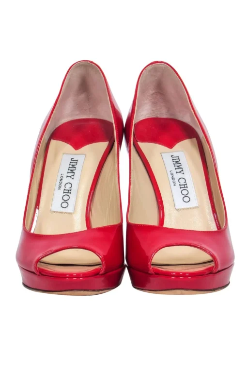 Jimmy Choo - Red Peep Toe Patent Leather "Luna" Pumps Sz 6
