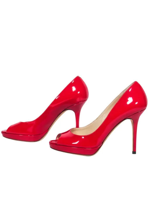 Jimmy Choo - Red Peep Toe Patent Leather "Luna" Pumps Sz 6