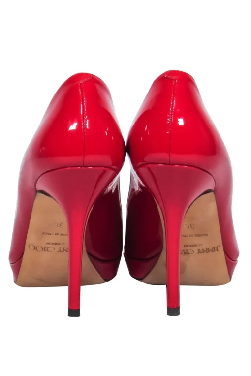 Jimmy Choo - Red Peep Toe Patent Leather "Luna" Pumps Sz 6