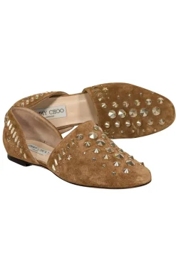 Jimmy Choo - Tan Suede w/ Gold Studded Trim Flats Sz 6