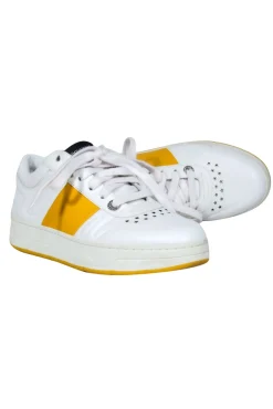 Jimmy Choo - White & Yellow Leather Lace-Up Sneakers w/ Crystal Star Hardware Sz 7.5